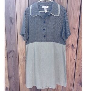 Vintage inspired Women XL Houndstooth Linen Blend Peter Pan Collar Shift Dress
